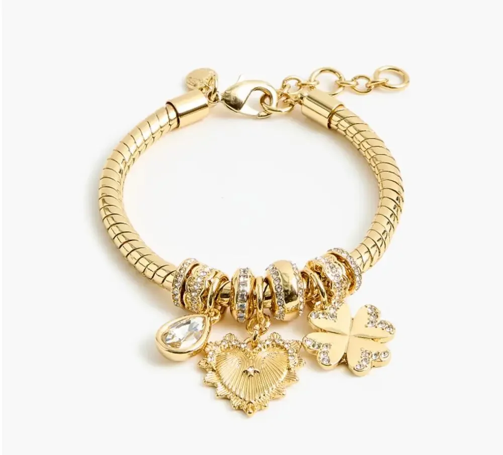 J.Crew Factory Mixed Charms Bracelet Rich Gold NWT Charm Bracelet Jewelry Pouch